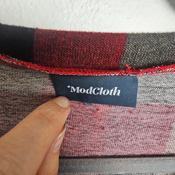 Modcloth Dress Women Plus Size 2X? Red Check Knit Shift Dress Pockets Academia - Picture 6 of 8